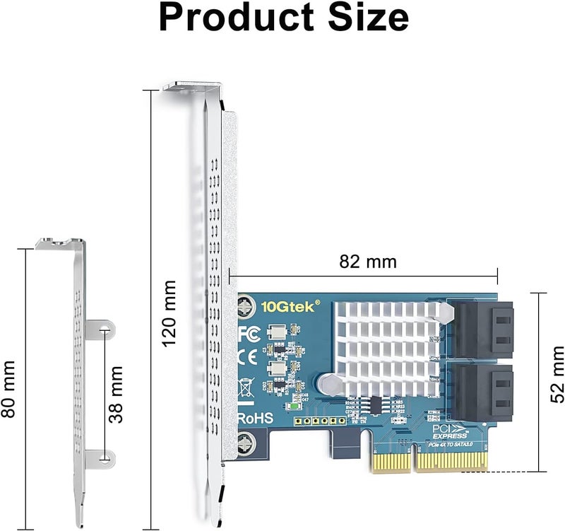 HYFIBER H!Fiber 4 Port PCIe SATA Card with 4 SATA Cables, 6Gbps SATA3.0 Expansion Card, X4, ASMedia ASM1164 chip, Support SSD and HDD, with Full Height and Low Profile Bracket - Image 3